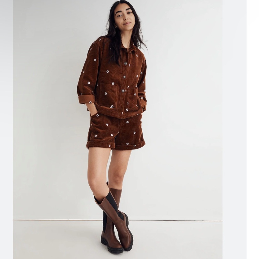 NWOT Daisy Embroidered Corduroy Crop Shirt-Jacket